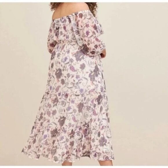 TORRID Maxi Dress Off-Shoulder Tiered Puff Sleeve Floral sz. 4 - Picture 7 of 7